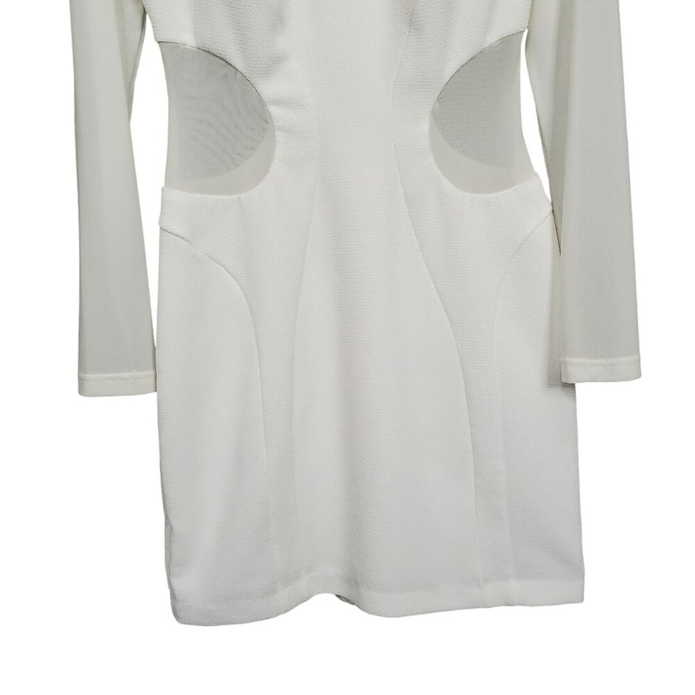 Vintage Arden B L Dress BodyCon Sheer Cut Out Long Sleeve Winter White Trendy - Picture 11 of 14